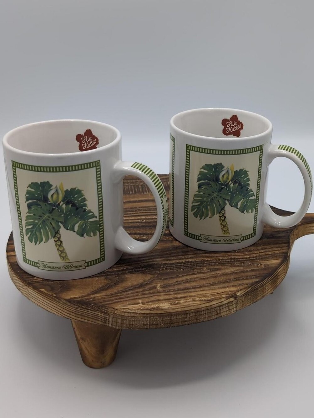 Vintage Hilo Hattie "Tropical Foliage" Monstera Deliciosa mugs (Pair)